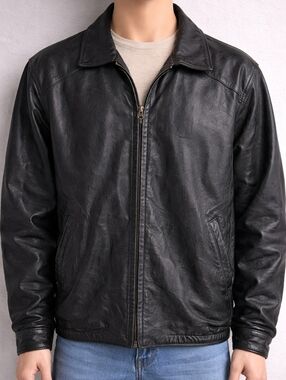 Genuine Leather Jacket Black Men L Soft Vintage Needs Zipper Fix.